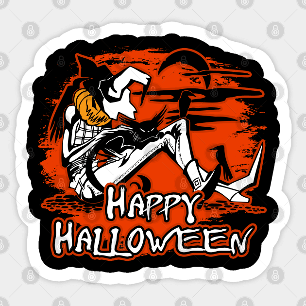 Happy Halloween Scarecrow and Black Cat Sticker by RadStar